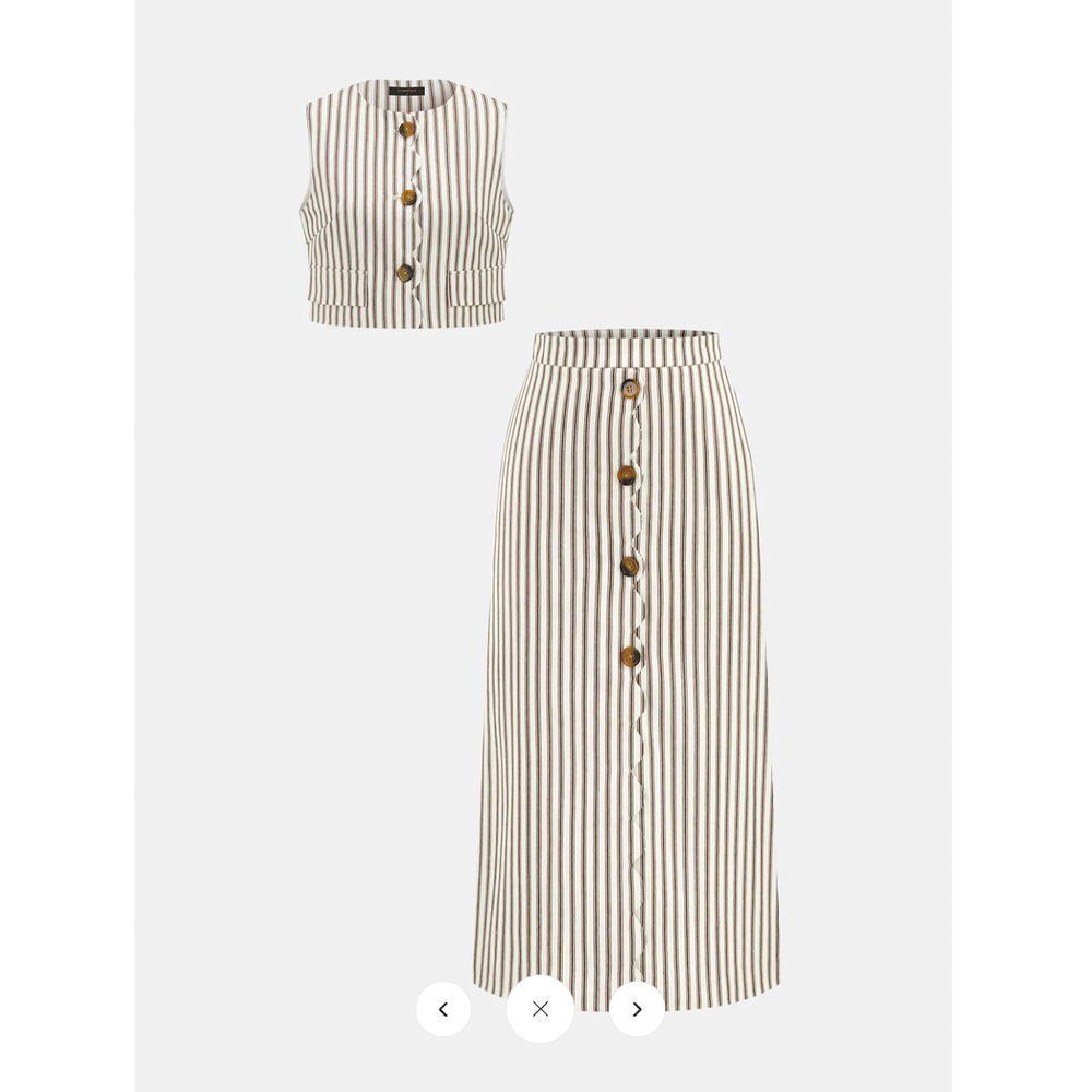 NWT Commense Cotton Striped Sleeveless Top & Midi Skirt Set Sz L - Picture 2 of 8